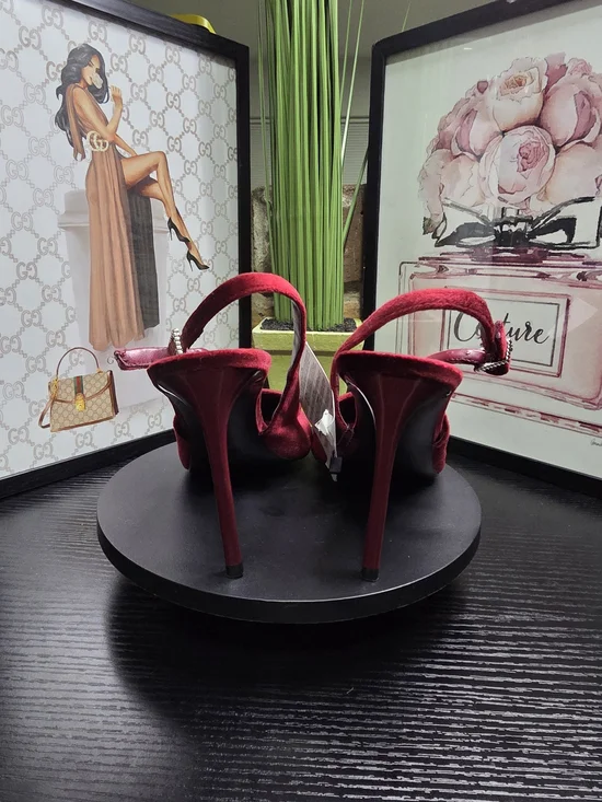 Mango Burgundy Velvet Slingback Pointed Heels - Picture 5 of 6